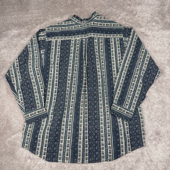 Vintage 90s David Taylor Navy Striped Abstract Long Sleeve Shirt size XL - Picture 3 of 4